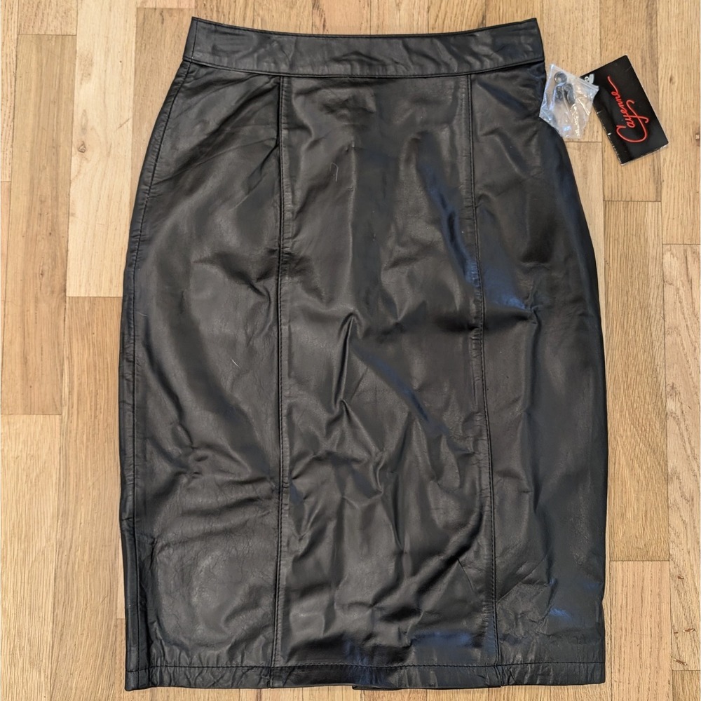 Vintage Cayenne Genuine Black Leather Long Skirt Size 7 / 8 Medium